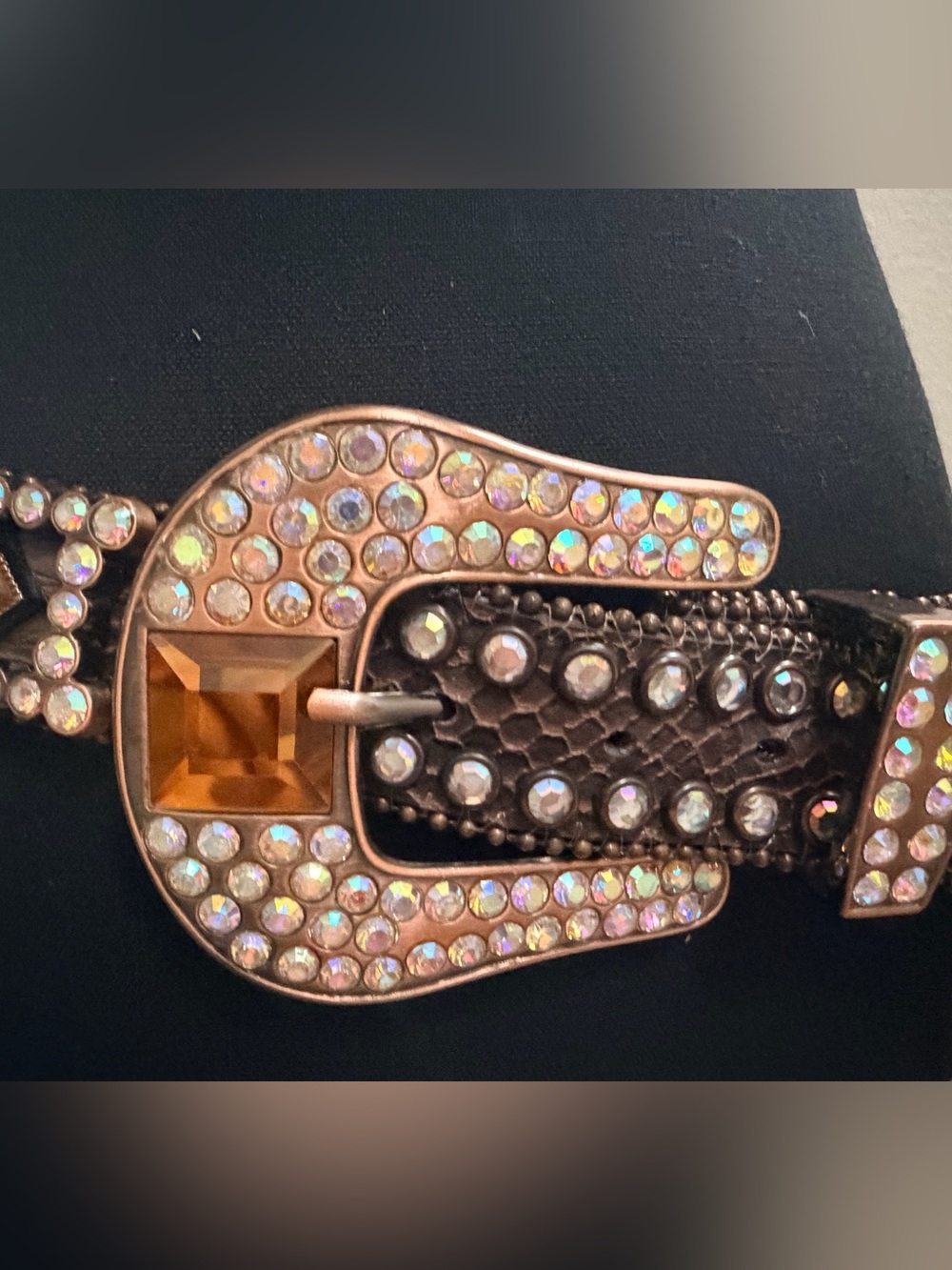 Rhinestone Embellished Belt with Rose Gold Buckle